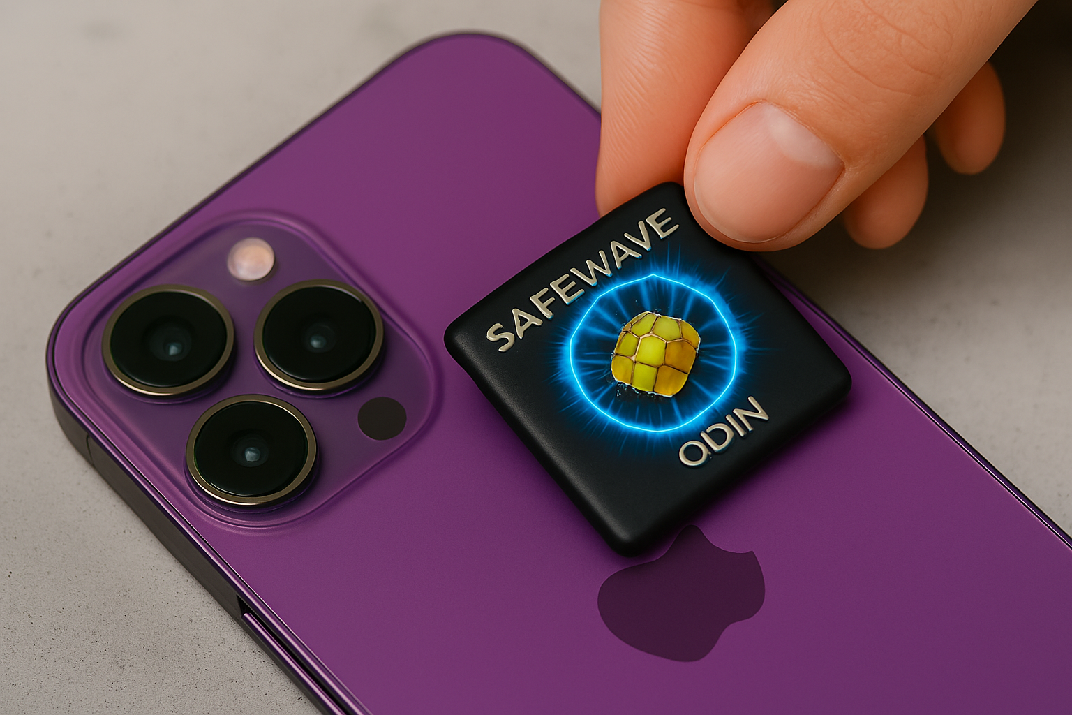 Stick-on ODIN SafeWave device reducing EMF exposure