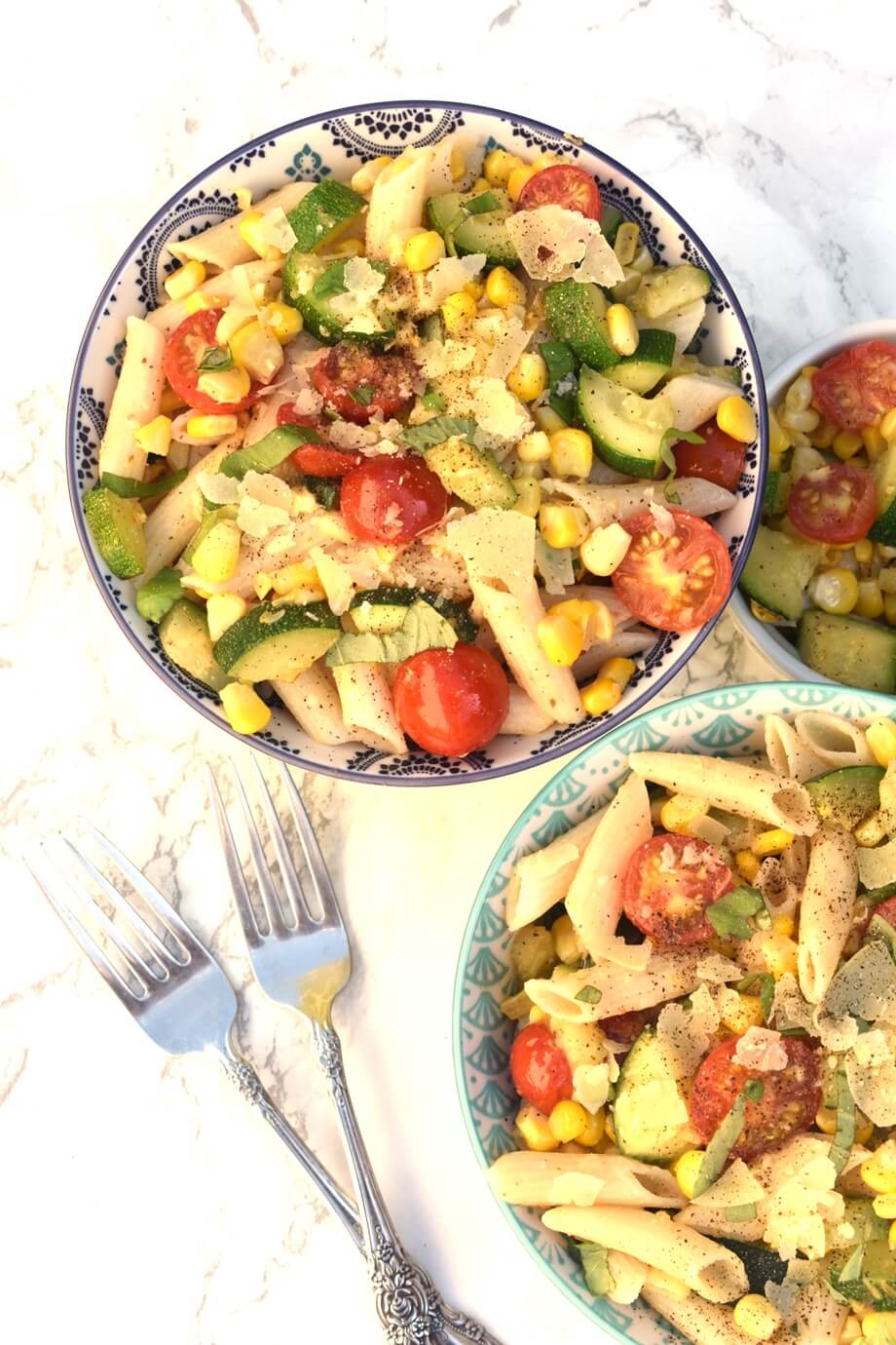 Zucchini Pasta Salad with Corn and Cherry Tomatoes