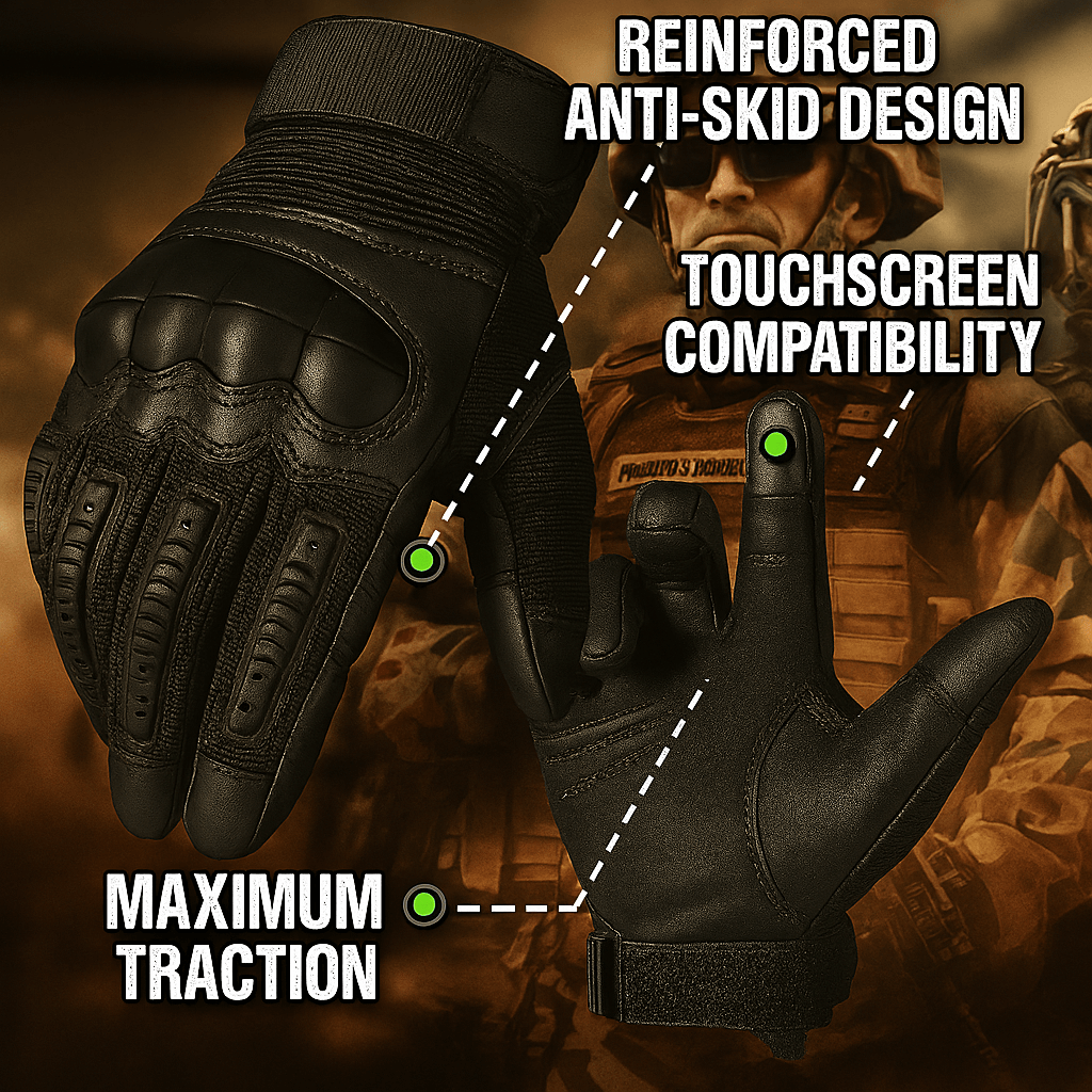 Combat-ready tactical gloves military and law enforcement gear with carbon fiber knuckle protection and all-weather grip.