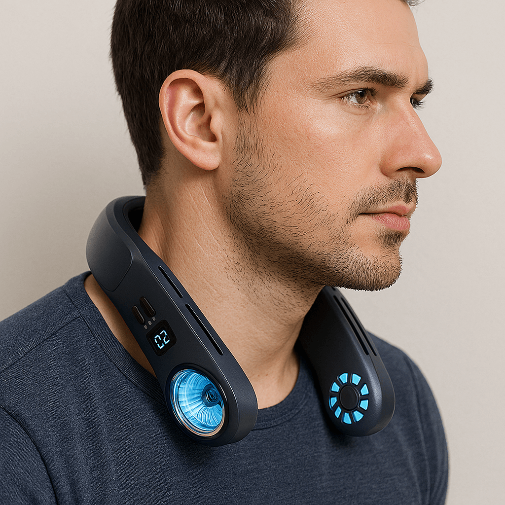 Lightweight portable AC neck fan with thermoelectric cooling